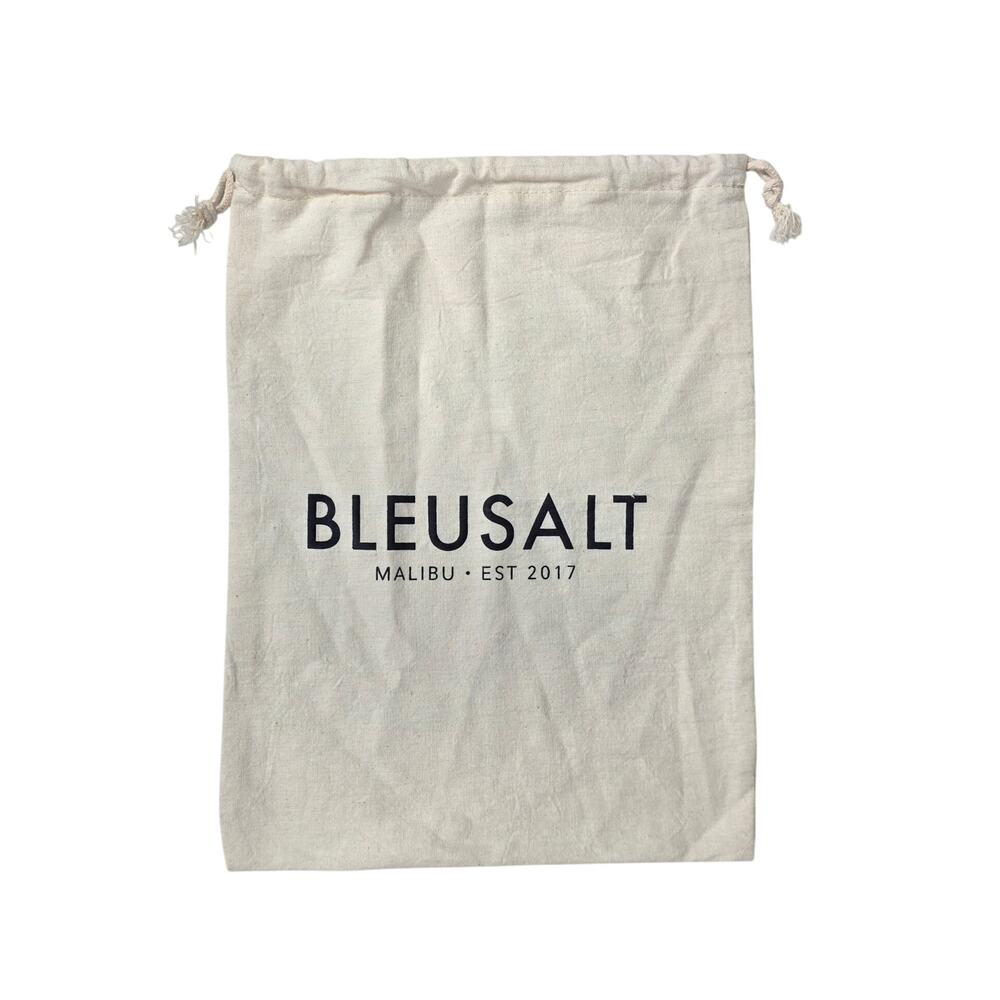BLEUSALT BEIGE DRAWSTRING DUST BAG – 16" × 12" – MALIBU EST. 2017 LOGO – CLEAN